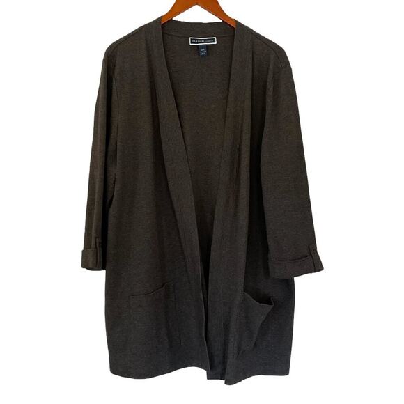 Karen Scott Cotton Long Charcoal Gray Open Front Cardigan, Pockets, Size XXL - Picture 1 of 9